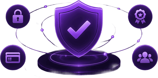 Globe, payment card, and shield representing secure global transactions